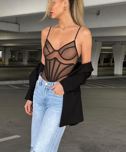 BLOSSOM - Black Transparent BODYSUIT