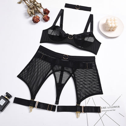 ADAH - 4 PIECE Transparent Lace Mesh Bustier SET