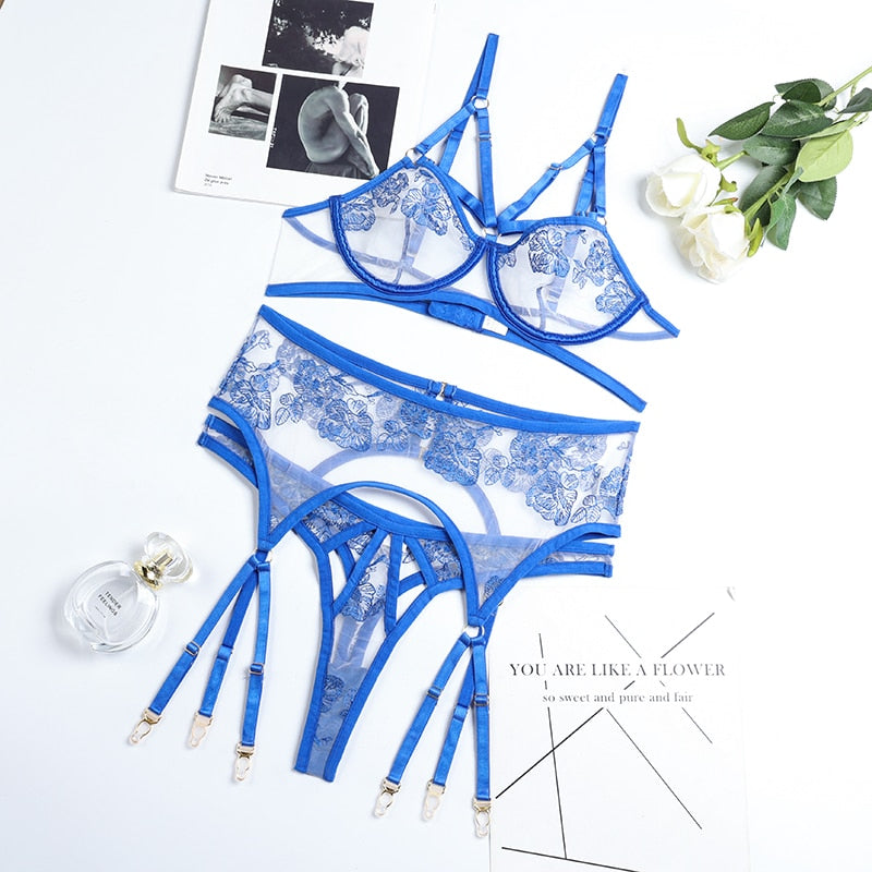 LUX - 3 PIECE Embroidery Transparent Bustier SET