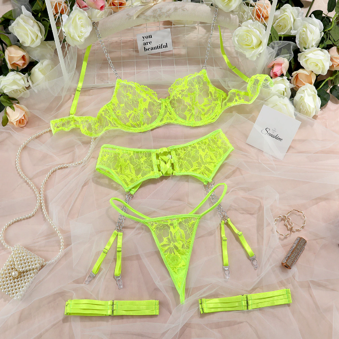MARYMAY (Neon Green & Pink) - 4 PIECE Bralette Bustier SET – olimeboutique